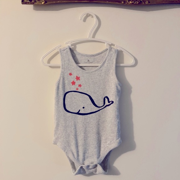 Vintage Baby Gap Light Grey Ribbed Sleeveless Onesie Whale Design 100% Cotton - Picture 1 of 5